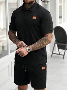 Manfinity Homme Men's Casual Short Sleeve Polo Shirt And Shorts Set - Black - View 4