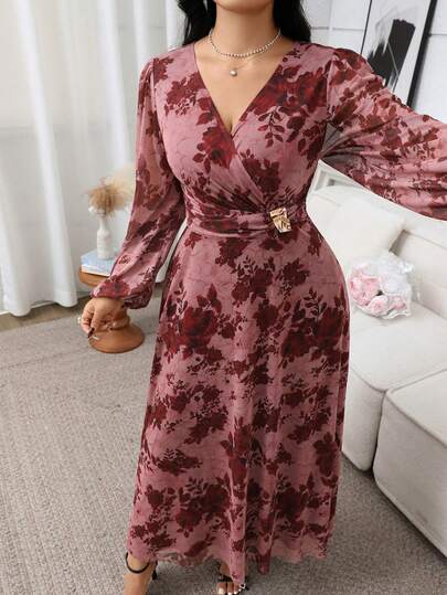 Modelyn Plus Size Elegant Floral Print Dress