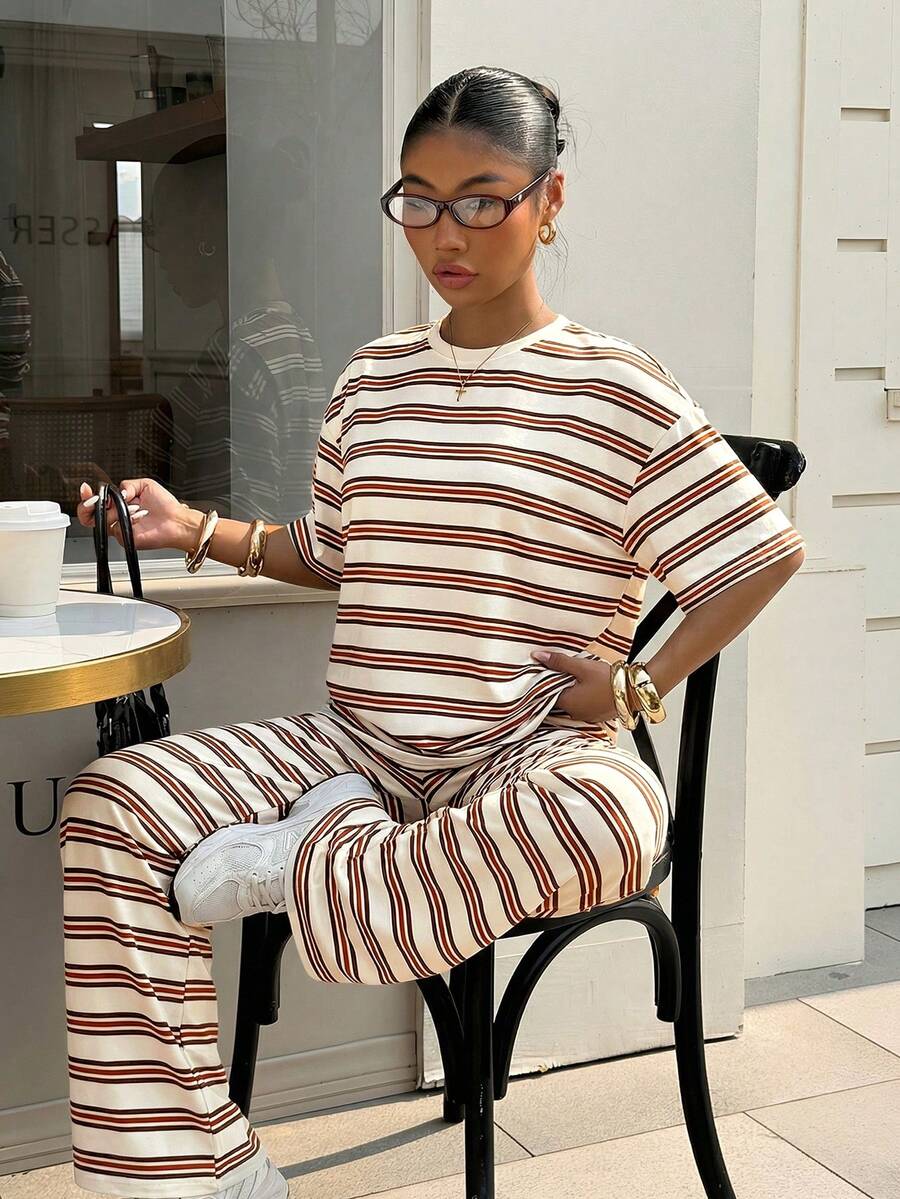 Muchica Colorful Striped Knit Casual Suit For Women Lounge Sets Stripe Set Two Piece Coords Leisure Retro Outfit Pijams Summer Woman - Multicolor - View 1