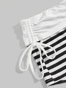 ROMWE 朋克摇滚可爱复古音乐节条纹撞色抽绳超短女式短裤 - 白色 - 查看 3