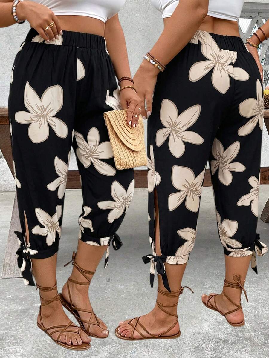 EMERY ROSE Plus Size High Waist Drawstring 7/8 Pants, Spring/Summer - Multicolor - View 1