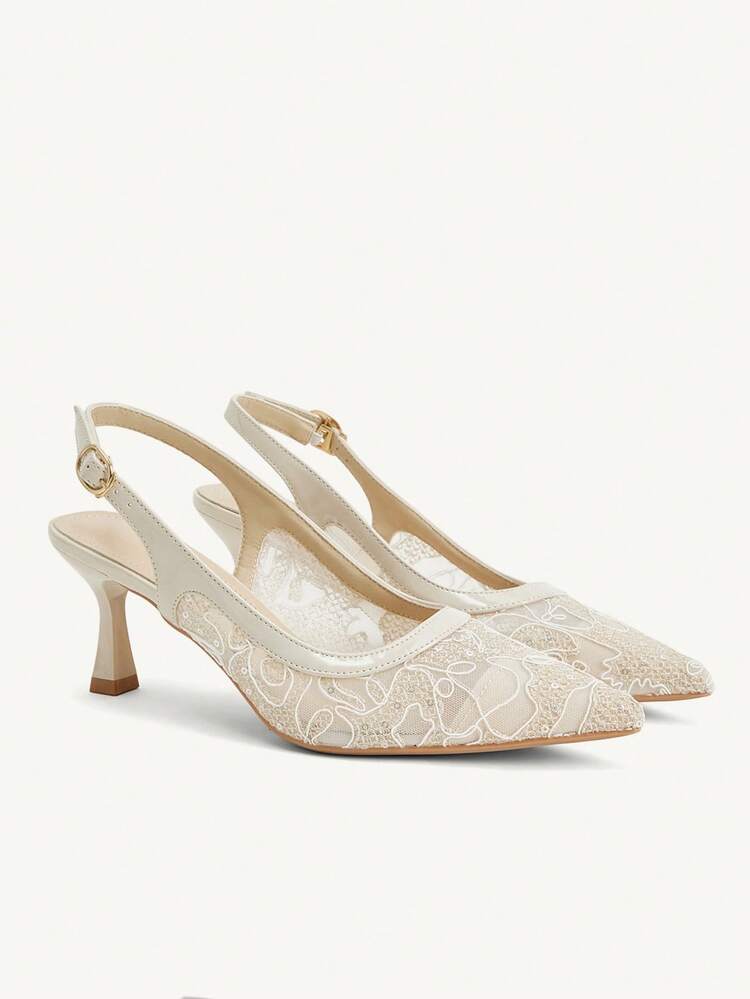 CUCCOO CHICEST New Breathable Hollow Sequin Pointed Toe Versatile Elegant Sexy Fairy Beige High-Heeled Shoes