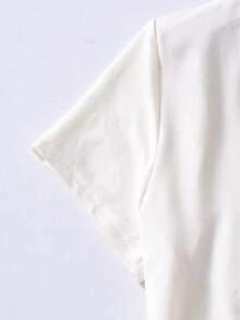 青少年女孩白色夏季優雅派對不對稱領口抓皺腰部金屬扣不對稱短袖T恤，獨特時尚上衣，適合校園與日常穿著 - 彩色 - 查看 7