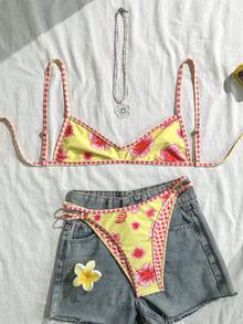 Swim Mod Women's Tropical Print Two Pieces Bikini Set, Casual Resort Wear - Multicolor - View 4