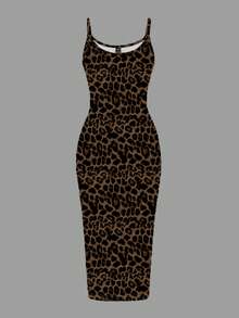 Slaydiva Casual Leopard Print Fitted Plus Size Slip Dress - Multicolor - View 1
