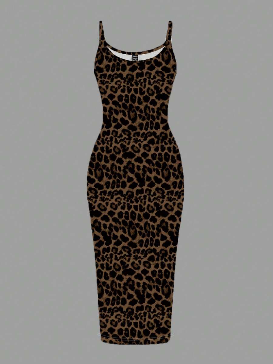 Slaydiva Casual Leopard Print Fitted Plus Size Slip Dress - Multicolor - View 1