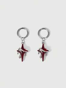 Grunge Punk 1 Pair Gothic Style Red Star Chain Cross Earrings, Red Crystal Spider Earrings, Punk Style Heart Cross Earrings, Fashionable Korean Design - Multicolor - View 1