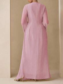 Modelyn Elegant Chiffon Pastel Color Pink Asymmetrical Draped Modest Traditional Vacation For Women Maxi Dress, Back To School, Plus Size, Autumn Fall - Pink - View 2