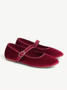 CUCCOO CHICEST Women Shoes Burgundy Velvet Belt Fashionable And Comfortable Spring And Autumn Flat Shoes - burgundy velvet - View 2