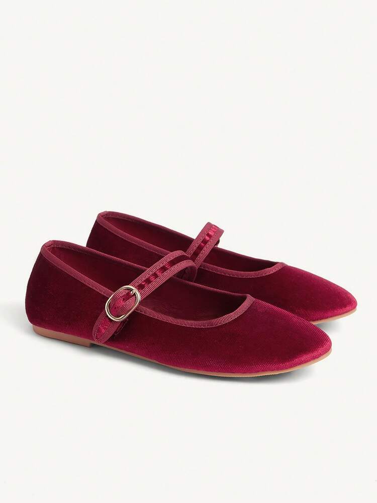 CUCCOO CHICEST Women Shoes Burgundy Velvet Belt Fashionable And Comfortable Spring And Autumn Flat Shoes