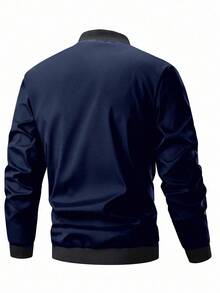 Manfinity Homme Chaqueta de béisbol de manga larga con cremallera, de moda minimalista para hombres, ropa deportiva casual y para senderismo - Azul - Ver 2