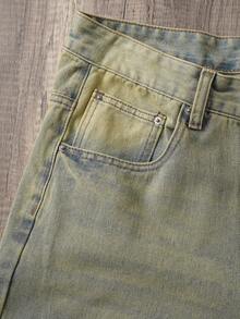 Manfinity Joysei Men's Solid Color Retro Casual Versatile Patchwork Denim Wide Leg Shorts - Light Wash - View 3