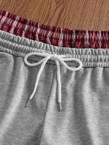 SWAVVY Men's Summer Casual Loose Shorts, Standard Size, Gray Color Block Waistband - Grey - View 3