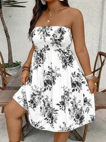 SHEIN VCAY Gaun Tube Kasual Longgar Motif Bunga Ukuran Plus - MultiWarna - View 4