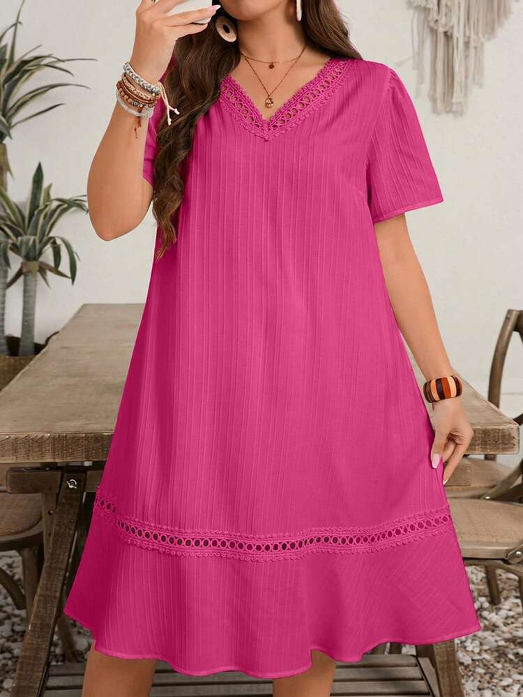 Plus Size Women V-Neck Short Sleeve Casual Dress