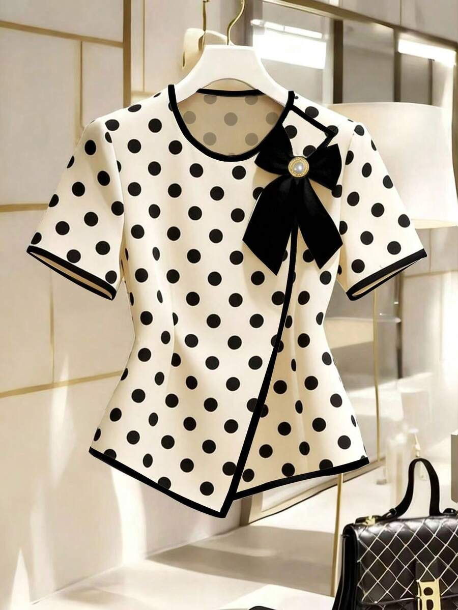 Franclia Áo kiểu nữ tay ngắn in họa tiết thanh lịch, kiểu dáng thường ngày đa năng. - Nhiều màu - Xem 1