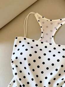 女士波点印花休闲百搭背心 - 黑與白 - 查看 4