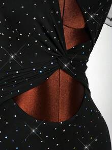 Amplova Đầm ngắn dự tiệc chấm bi xếp tầng thời trang dành cho nữ - màu đen - Xem 9