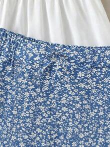 SHEIN 少女春夏街头风百搭日常纯色提花宽松喇叭袖上衣搭配条纹A字裙 - 彩色 - 查看 7