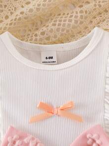 SHEIN 女婴针织无袖连衣裙，饰有花边，采用纹理面料，腰间系有蝴蝶结，可爱时尚的夏季连衣裙 - 粉色 - 查看 6