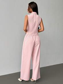PETITE Conjunto de 2 piezas de ropa de otoño, top sin mangas y pantalón de unicolor - Rosa - Ver 2