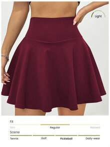 CourtClass Solid Color High Waist Sports Skirt Shorts - Redwood - View 3