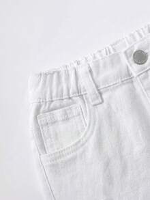 SHEIN Baby Girls' Blue Loose Distressed Denim Jeans - White - View 6