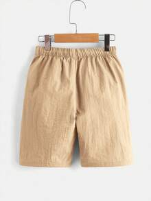 Tween Boy Coconut Tree & Letter Print Elastic Waist Casual Shorts Without Pockets - Khaki - View 2