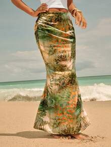 NOVVYNE Women's Tropical Plant Print Mermaid Skirt, Holiday Summer Beach City Break Outfits For Women Dresses For Y2k Outfits Country Concert Outfit Outfits For Women Mermaid Boho Style Beachwear Women's Beach Outfits Zanzea Dress For Women Maxi Dress For Beach Outfit For Beach For Women Cover Up For Swimsuit Long Dres Long Dresses Bodycon Sarong Beach Cover Ladies Dresses Special Occasion Green - Multicolor - View 5