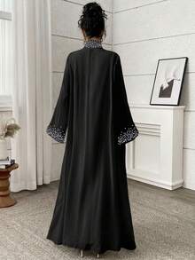 Yasmyna Women's Long Sleeve Elegant Arabic Abaya Dress With Faux Pearl Decor - Black - View 2