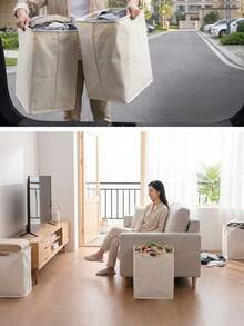 Một giỏ đựng đồ giặt màu trơn, giỏ đựng đồ giặt cầm tay màu trắng có thể gấp lại, thích hợp để giặt quần âu, giày dép, quần jean, bốt, váy, v.v. trong gia đình. Cũng thích hợp làm giỏ đựng đồ trong phòng tắm, giỏ đựng đồ giặt có thể gấp lại. - trắng - Xem 8