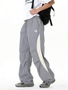 Gym Rark Men's Drawstring Waist Color Block Casual Versatile Daily Wear & Sports Pants - Grey - View 3