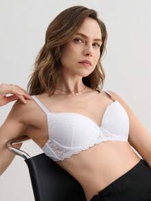 Hourtrue Women's Lace Detail Underwire Bra Lingerie - White - View 6