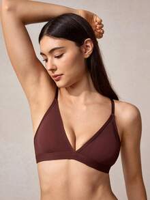 Veilyse 女士棕色三角杯性感舒适比基尼上衣，可拆卸衬垫，可调节肩带，女士内衣 - 咖啡棕 - 查看 6