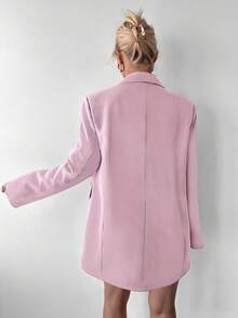 Ritzy Row Blazer Wanita Kasual Ukuran Besar dengan Bantalan Bahu, Panjang Sedang, Kancing Ganda - Baby Pink - View 2