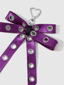 ROMWE 2 Multi-Specification Y2k Sweet And Cool Babes Temperament Fashion Heavy Industry Punk Dark Style Goth Purple Glossy Leather Metal Air Eye Hole Eye Double-Layer Bow DIY Love Keychain Bag Pendant, Combination Suit, Suitable For Women, Girls, Sisters, Girlfriends, Daily Wear, Holiday Gifts - Purple-29 - View 8