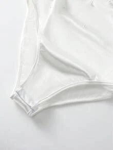 Franclia Women's Solid Color Faux Pearl Decor Draped Neck Elegant Bodysuit - White - View 5