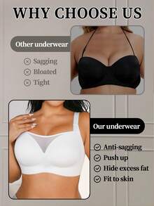 NudeFit Plus Size Seamless Wireless Bra, Comfortable Lace Patchwork Padded Bra With Wide Straps, Daily Wear Wedding - White - View 5