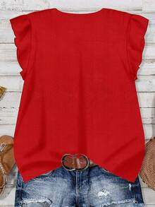 EMERY ROSE Plus Size Casual Red Shirt, Suitable For Summer - Red - View 2