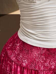 Hourglow Plus Size V-Neck Lace Patchwork Waist Ruched Fitted Camisole, Sexy Sleeveless Top For Spring/Summer, Wedding Guest Outfit Casual White - White - View 8