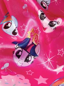 My Little Pony X SHEIN 升级版双层玫瑰红女士护发帽，宽弹力缎面可爱卡通熊印花，系带睡眠帽，柔软舒适，适合日常居家和睡眠佩戴 - 彩色 - 查看 3