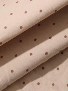 DAZY Bộ đồ ngủ mùa xuân dành cho nữ gồm áo khoác cardigan rộng rãi in họa tiết chấm bi hình gấu dễ thương và quần dài ống đứng. - Màu be - Xem 7