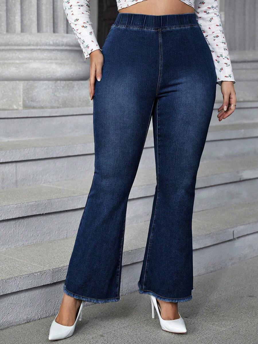 EMERY ROSE Jeans de campana de uso diario versátil y casual para mujer de talla grande - Azul lavado oscuro - Ver 1