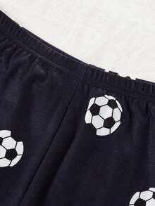 男童休闲舒适字母足球印花修身圆领长袖上衣和裤子两件套家居服套装 - 灰色 - 查看 7