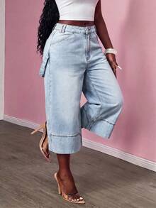 Slaydiva Women's Casual Washed Wide-Leg Jeans Summer Carnival Costume Commuting Vacation Graduation Chic Y2k Cute Streetwear Party Wedding Elegant Business Casual Woman Business Beach Graduation Easter Women's High Waisted Wide Leg Jeans Light Wash Denim Cropped Pants Casual Loose Fit Style Women's Light Wash Loose Fit Cropped Wide Leg Jeans Comfortable Denim Pants For Everyday Wear Jeans Baggy - Blue - View 4