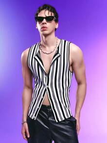 DSELFIQUE 男士条纹单排扣无袖休闲针织上衣 - 彩色 - 查看 4