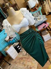 EMERY ROSE Women's Fashion Solid Color Drawstring Tie Long Skirt - Dark Green - View 4