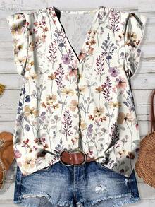 SHEIN LUNE Women's Casual Floral Print Shirt, Suitable For Summer,Summer Top - Multicolor - View 2