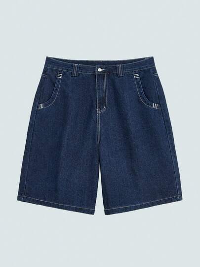 Modcrash Globe Swift 男士刺绣印花牛仔短裤，Emo 风格，复古美式，男女皆宜，宽松版型夏季服装——适合日常穿着和夏季度假穿着。