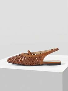 Mnmlis Giày bệt nữ dệt rỗng tinh tế, thời trang và thoải mái, giày bệt mũi vuông thanh lịch. - màu nâu - Xem 2